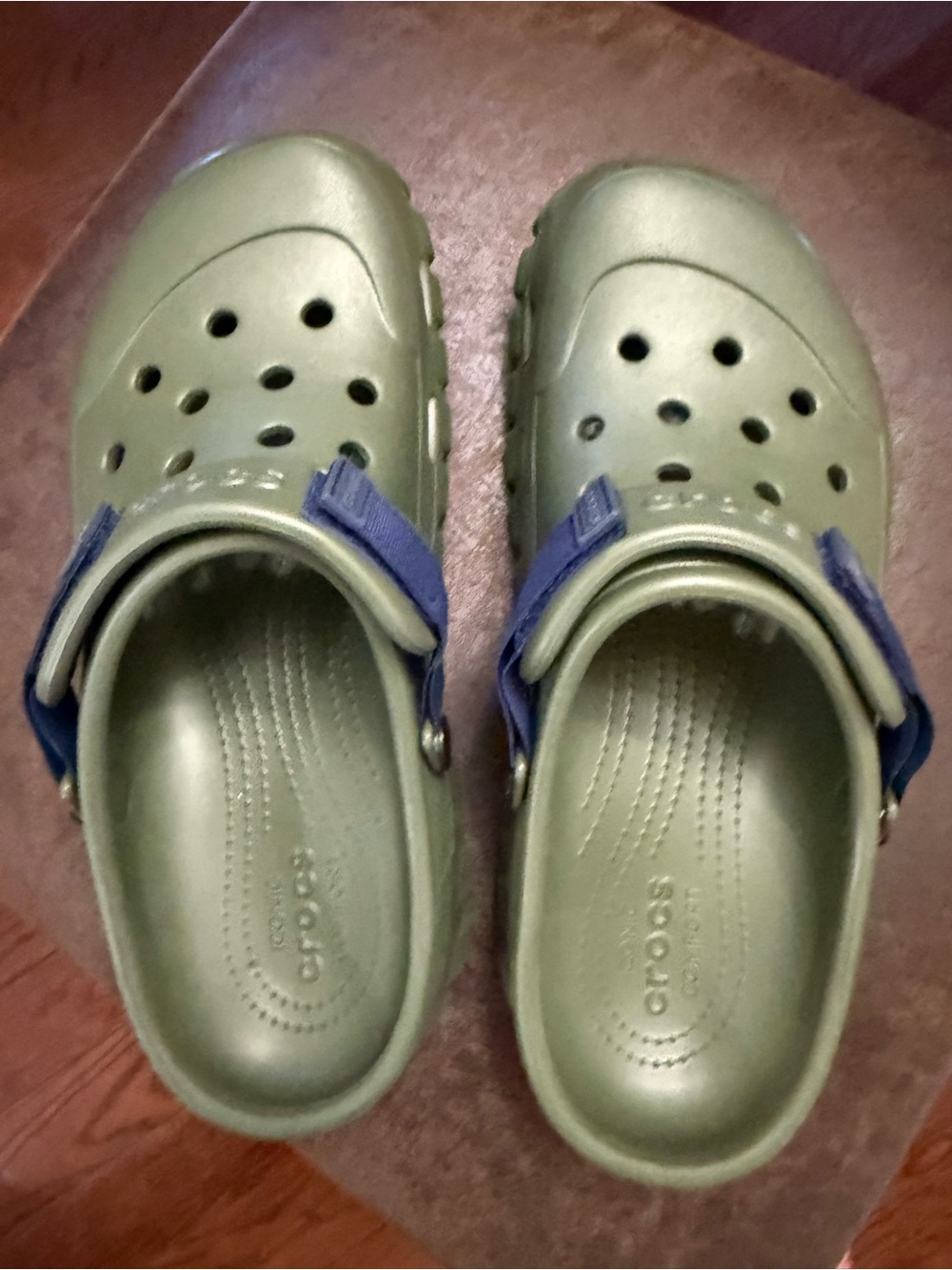 CROCS Kids Clog in Olive Green with Navy Strap